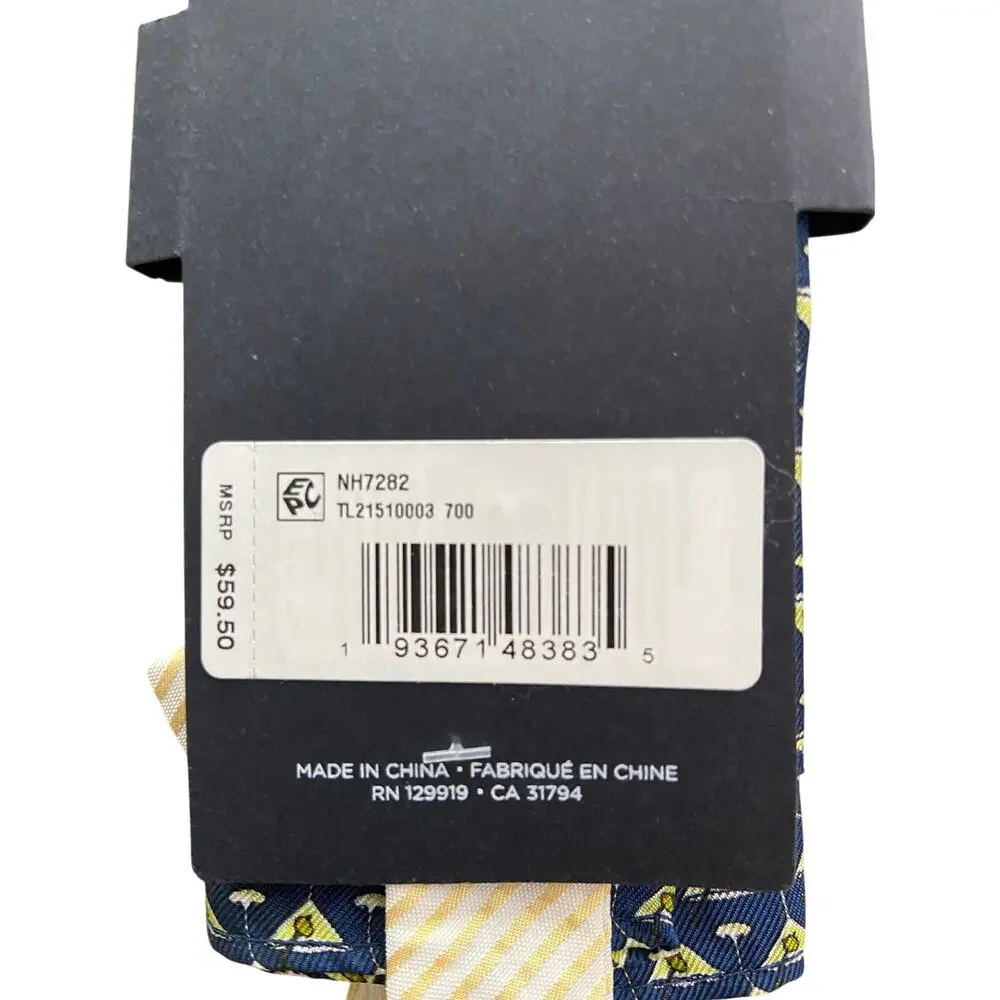 Tommy Hilfiger Tie Men's Bow Tie & Pocket Square Navy & Yellow Martini Print NEW
